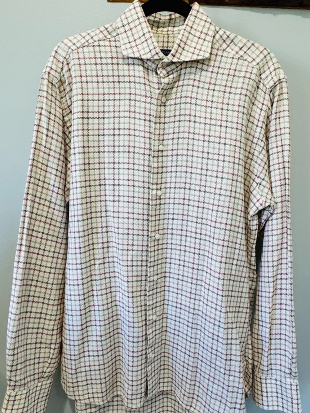 Burberry White Shirt with Red Check Pattern